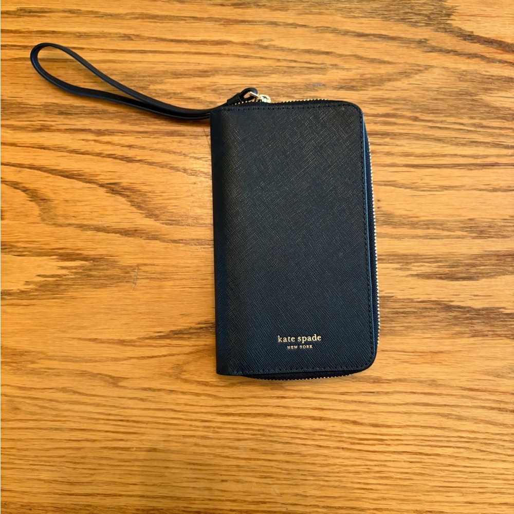 Kate Spade Black Wristlet with Gold Accents